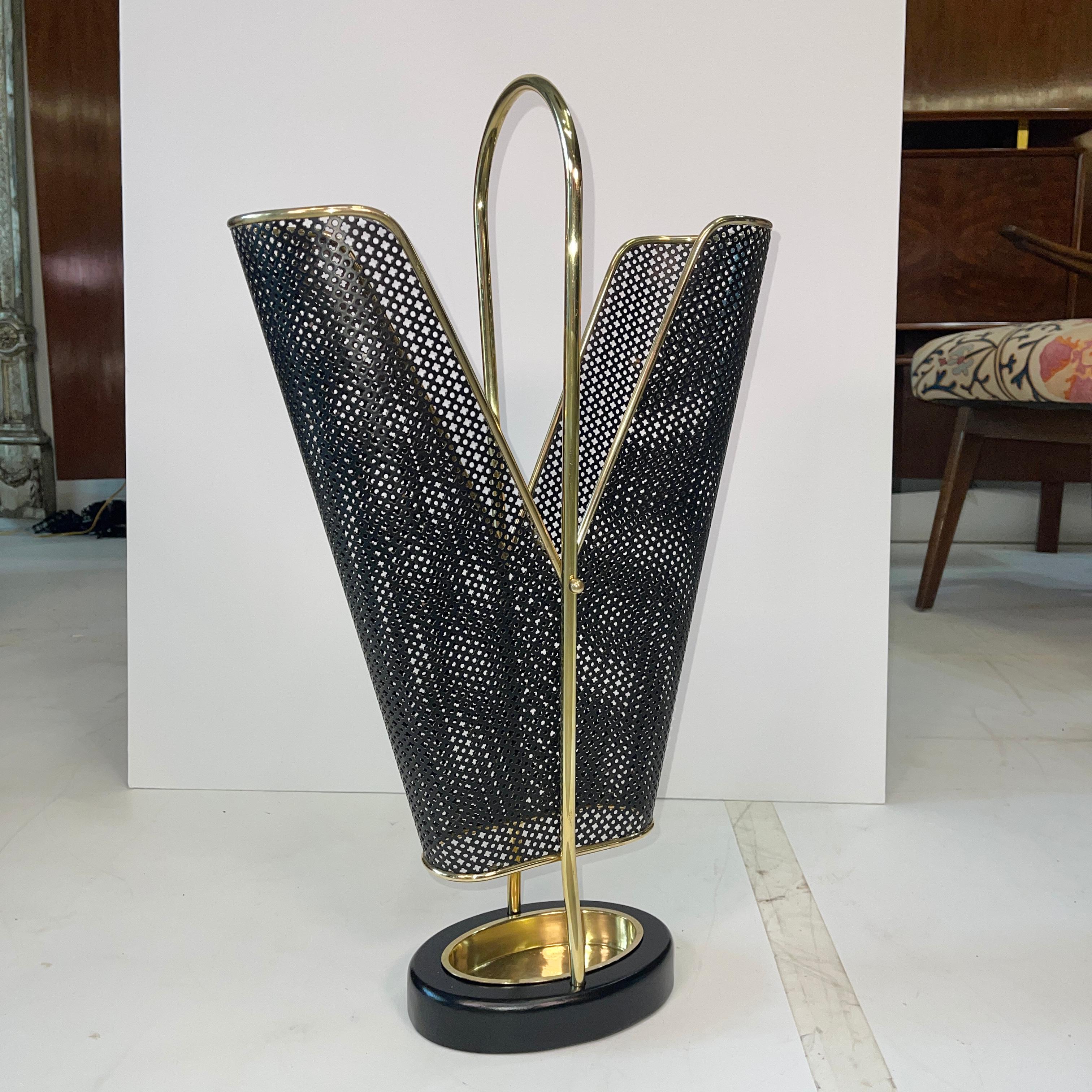 Mid-20th Century 1950's German Brass and Perforated Metal Umbrella Stand For Sale