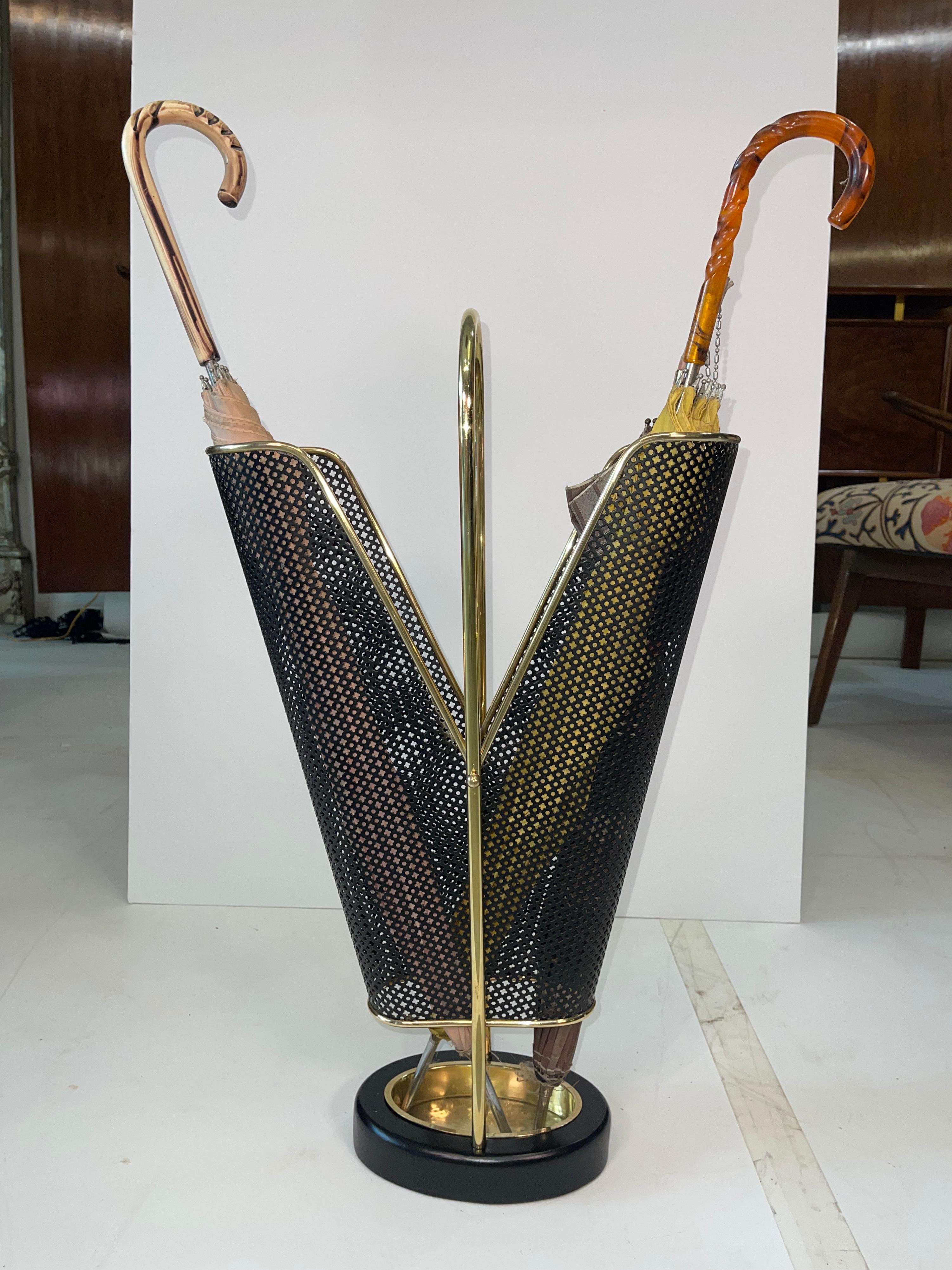 1950's German Brass and Perforated Metal Umbrella Stand For Sale 1