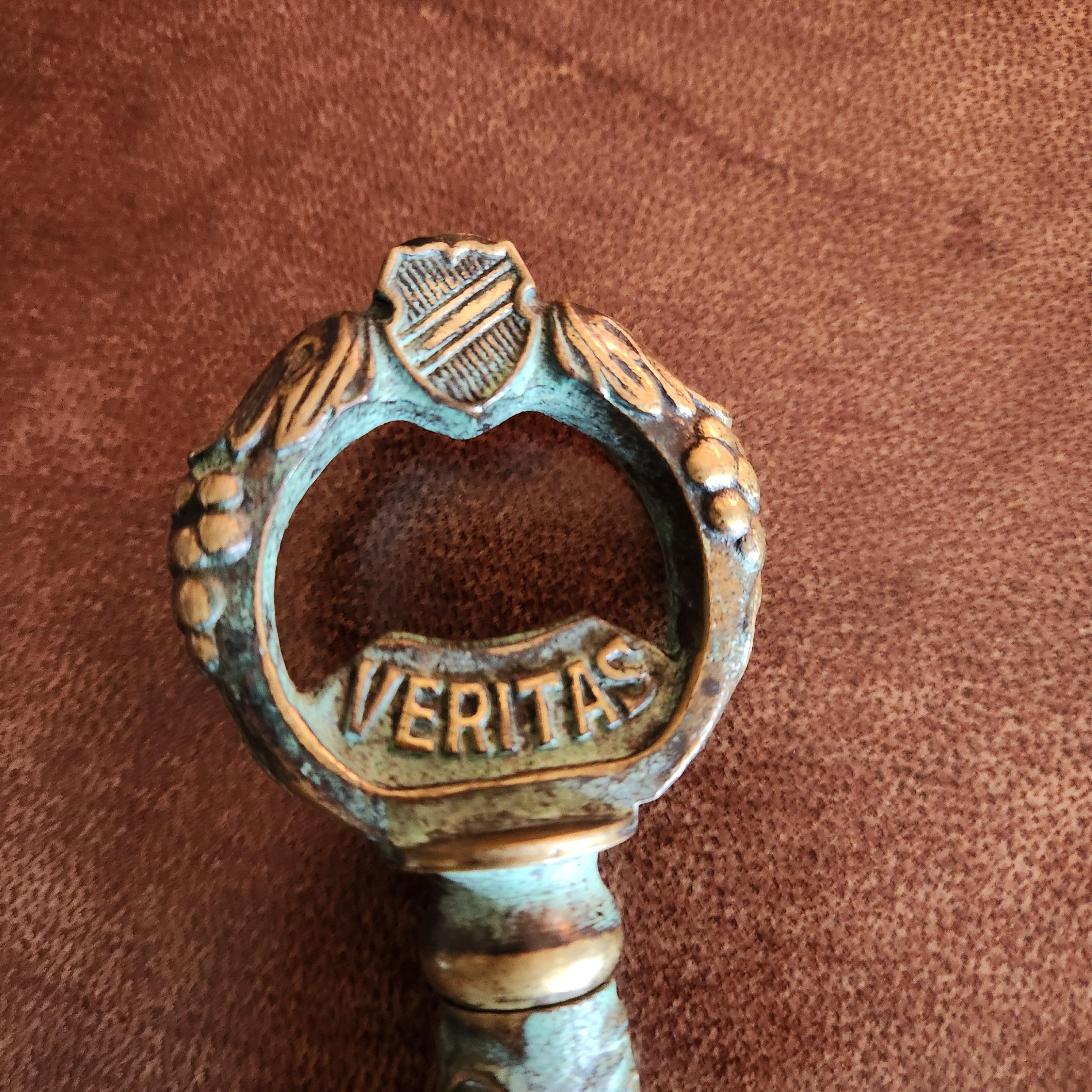 Mid-Century Modern 1950s German Bronze Key Corkscrew Wine Bottle Opener Worms For Sale