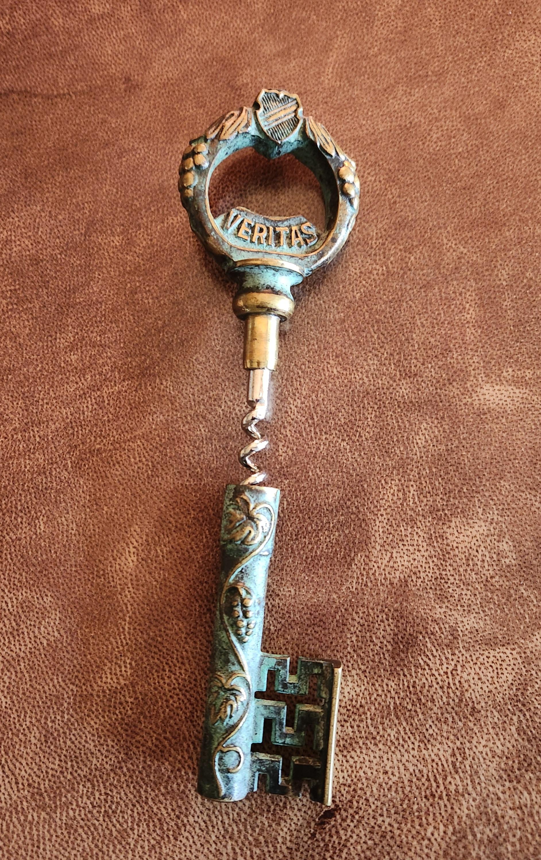 Mid-20th Century 1950s German Bronze Key Corkscrew Wine Bottle Opener Worms For Sale