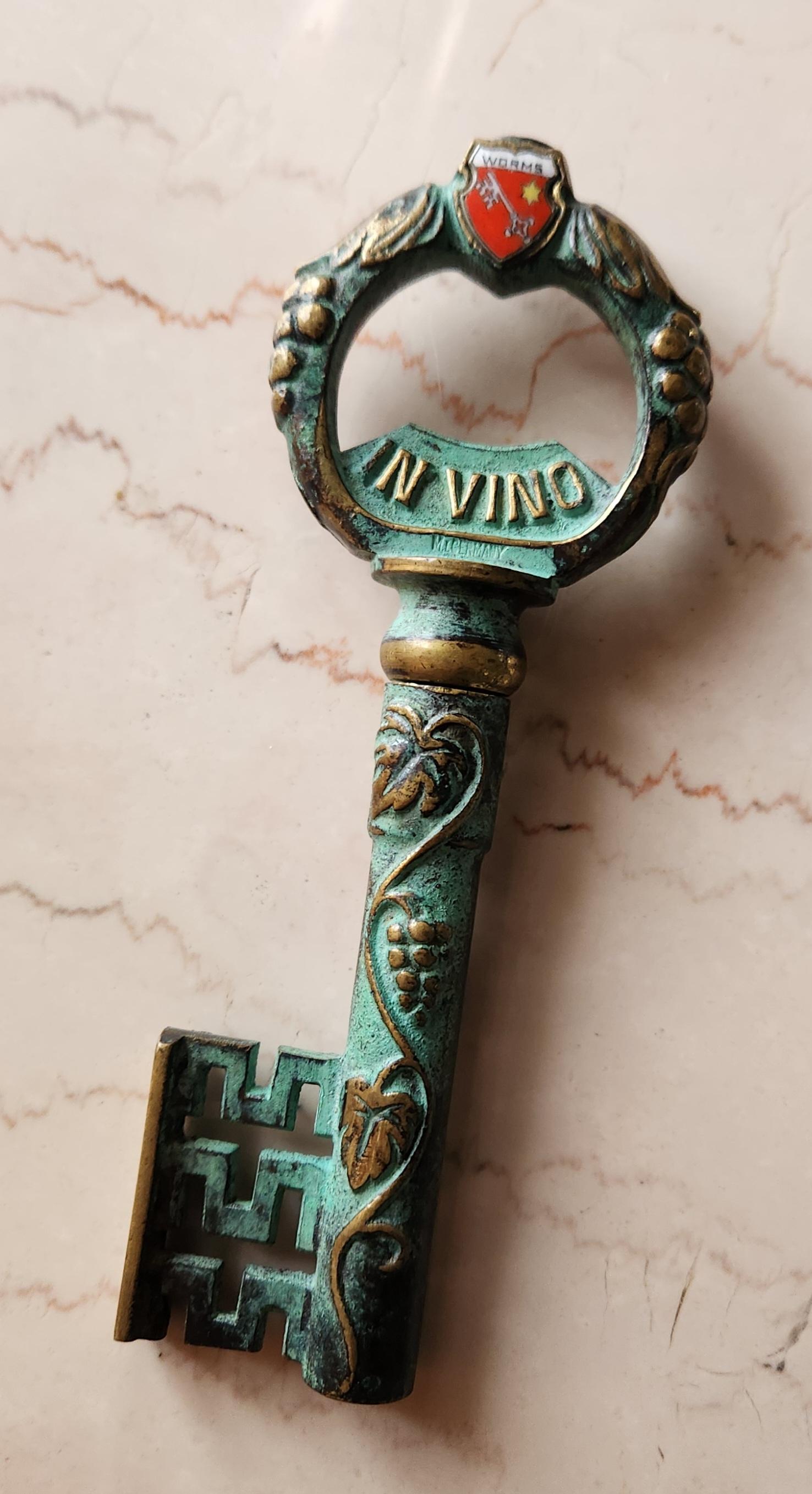 1950s German Bronze Key Corkscrew Wine Bottle Opener Worms For Sale 2