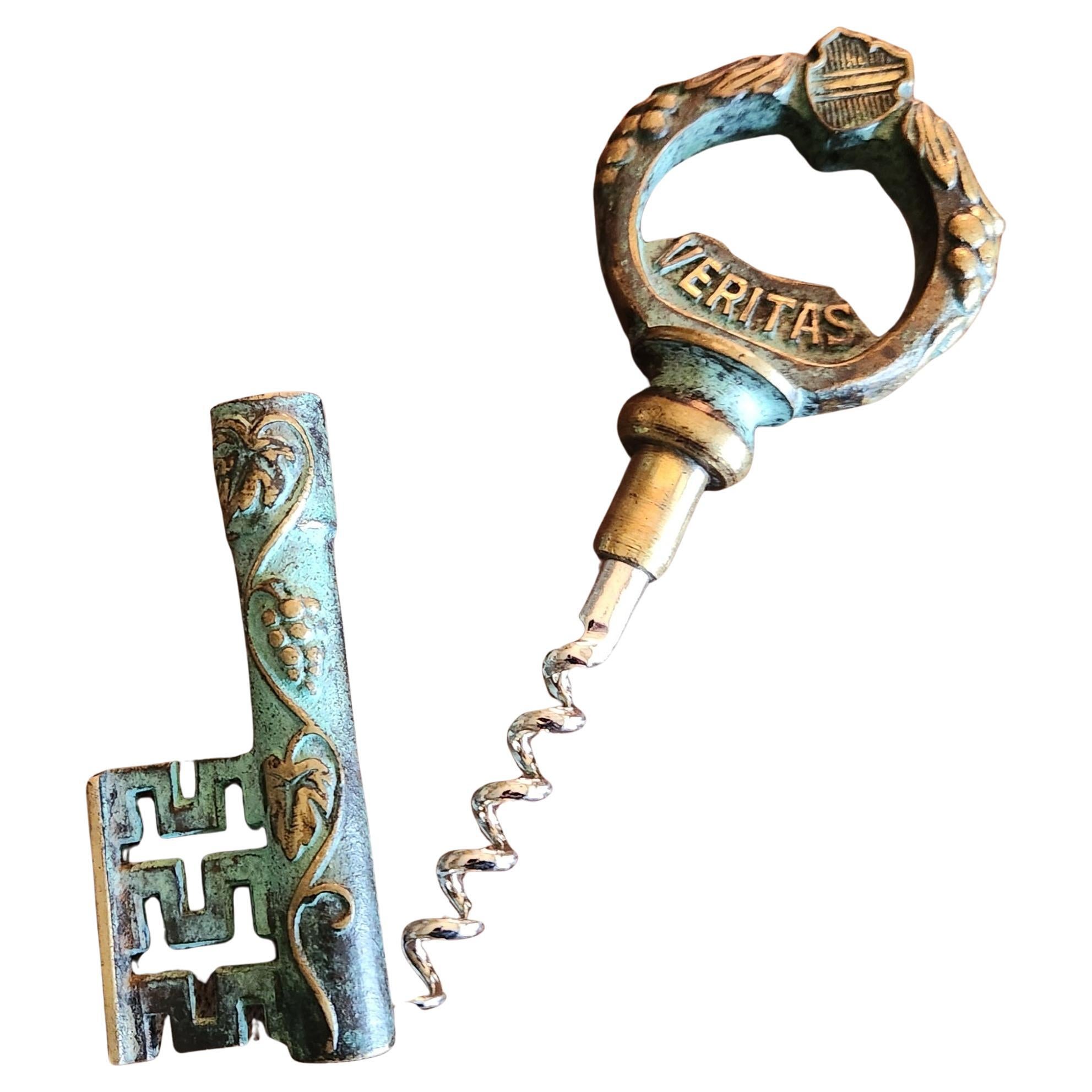 1950s German Key Bronze Corkscrew Wine Bottle Opener Worms