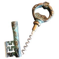 1950s German Key Bronze Corkscrew Wine Bottle Opener Worms