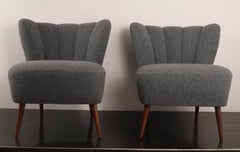 1950s German Club Chairs in Gray Boiled Wool