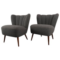 1950s German Club Chairs in Gray Boiled Wool