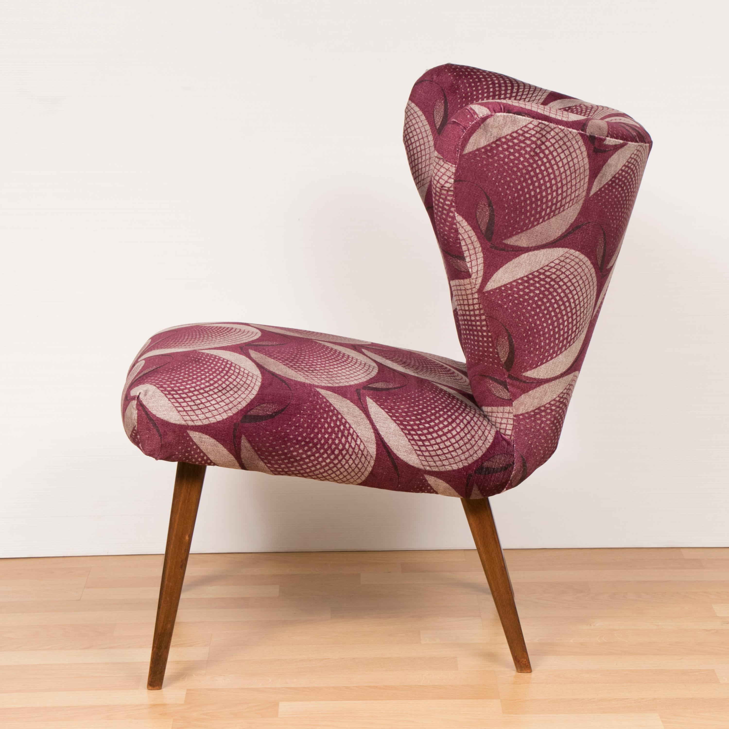 Mid-Century Modern 1950s German Cocktail Chair in Arley House Corona Plum Fabric