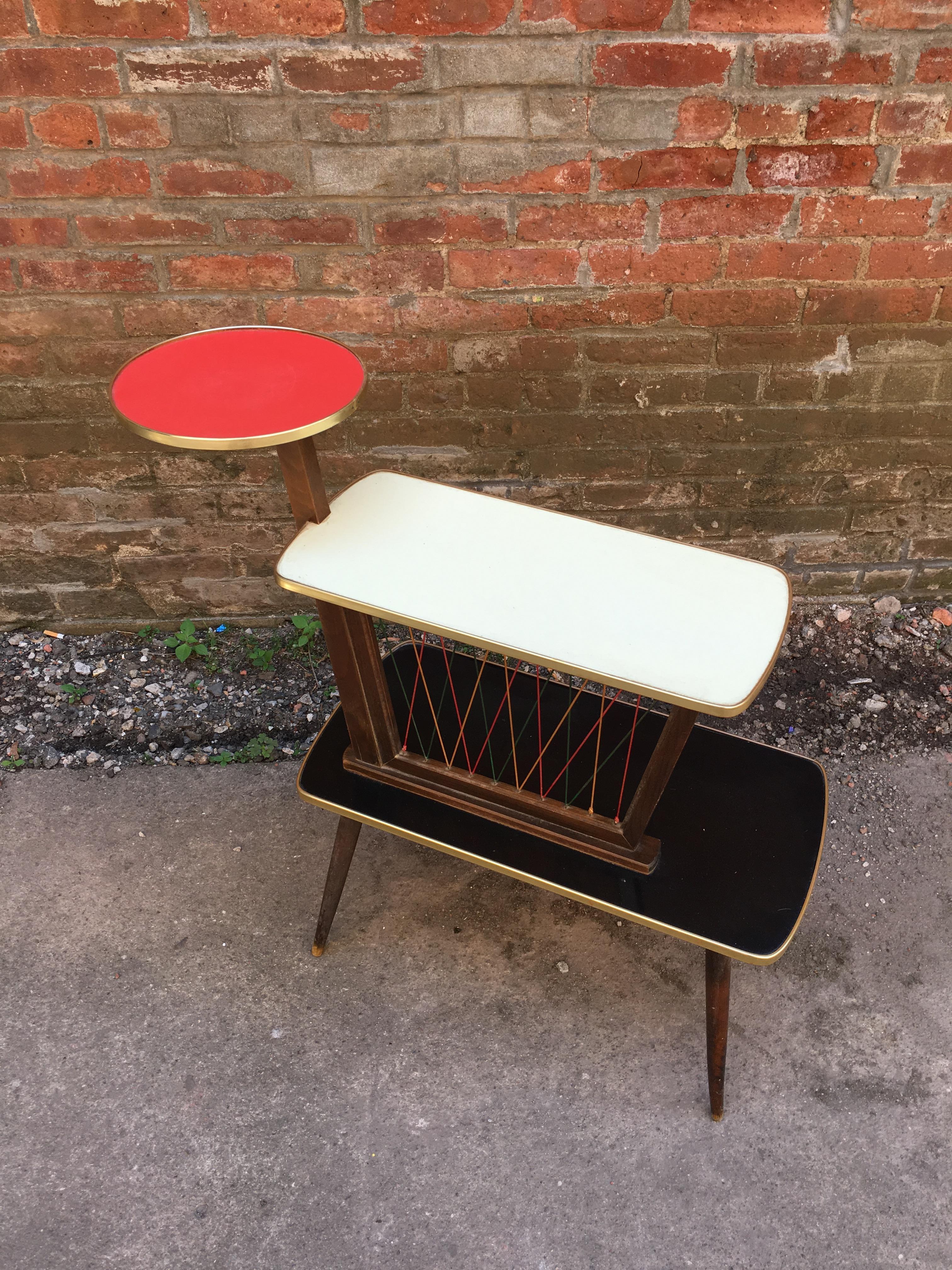 Mid-Century Modern 1950s German Colorful Laminate End Table