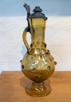 1950s German Crystal Claret Jar with Pewter Lid