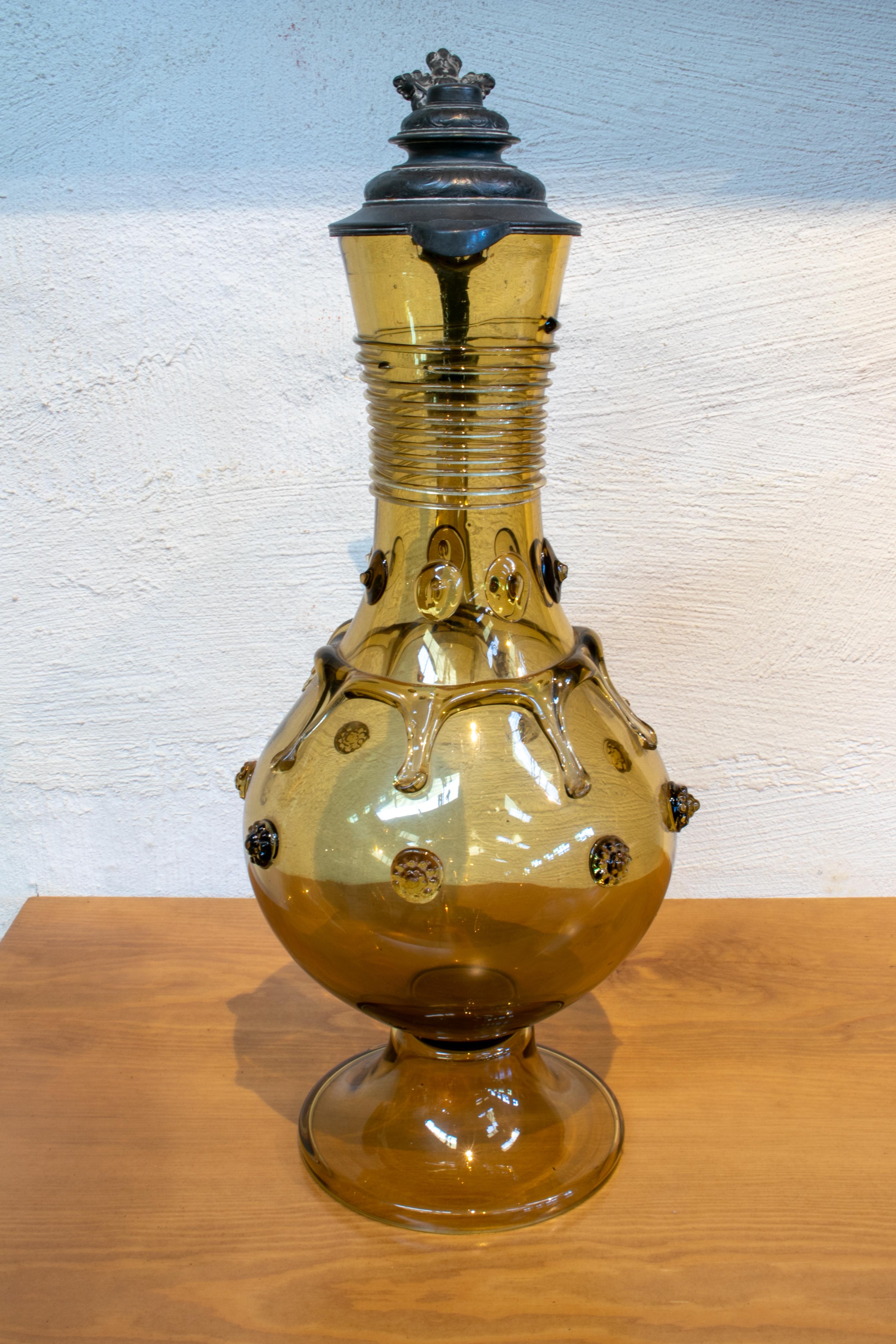 1950s German Crystal Claret Jar with Pewter Lid In Good Condition In Marbella, ES