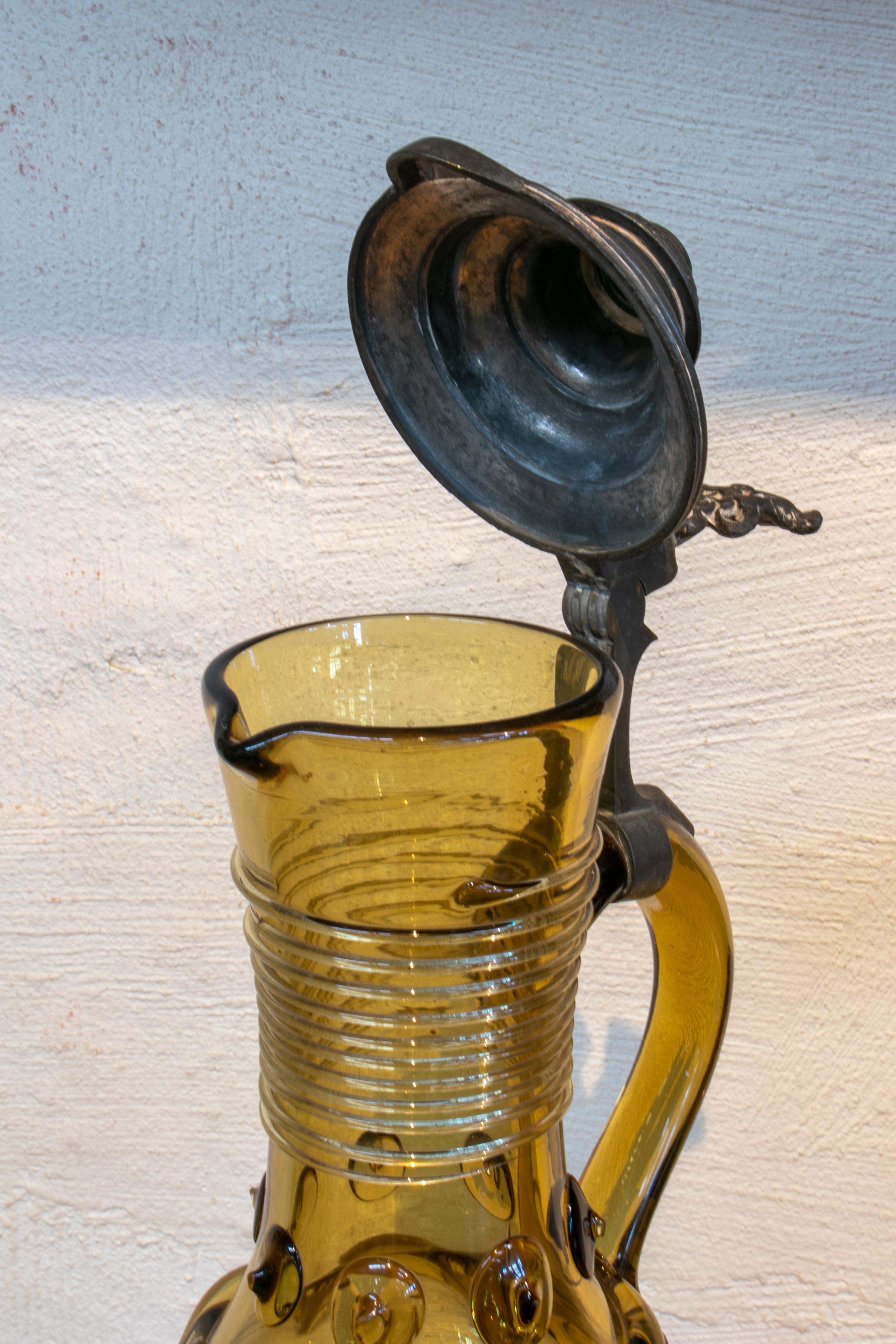 1950s German Crystal Claret Jar with Pewter Lid 3
