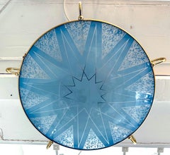 1950s German ERCO Leuchten Blue Starburst & Brass Flush Mount Ceiling Light