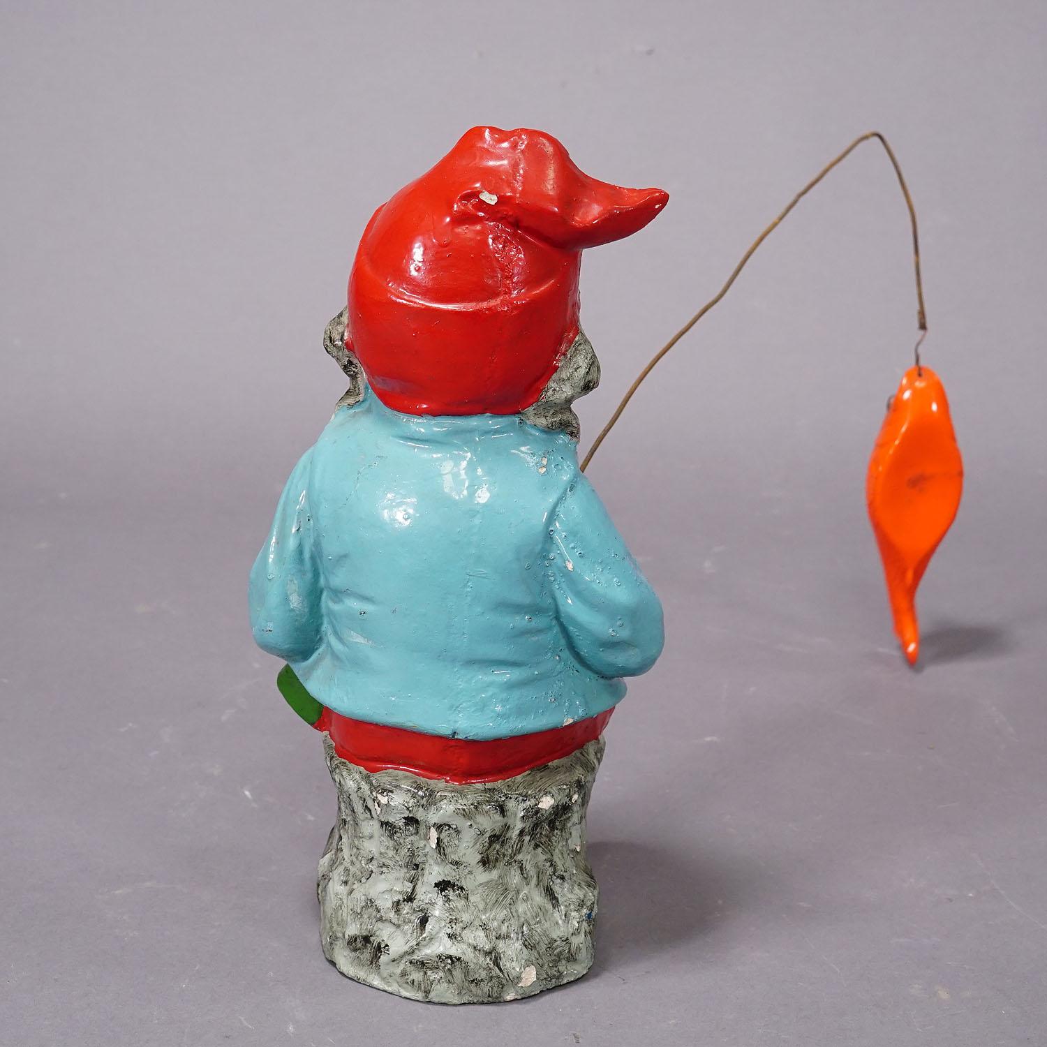 Terracotta 1950's German Fishing Garden Gnome
