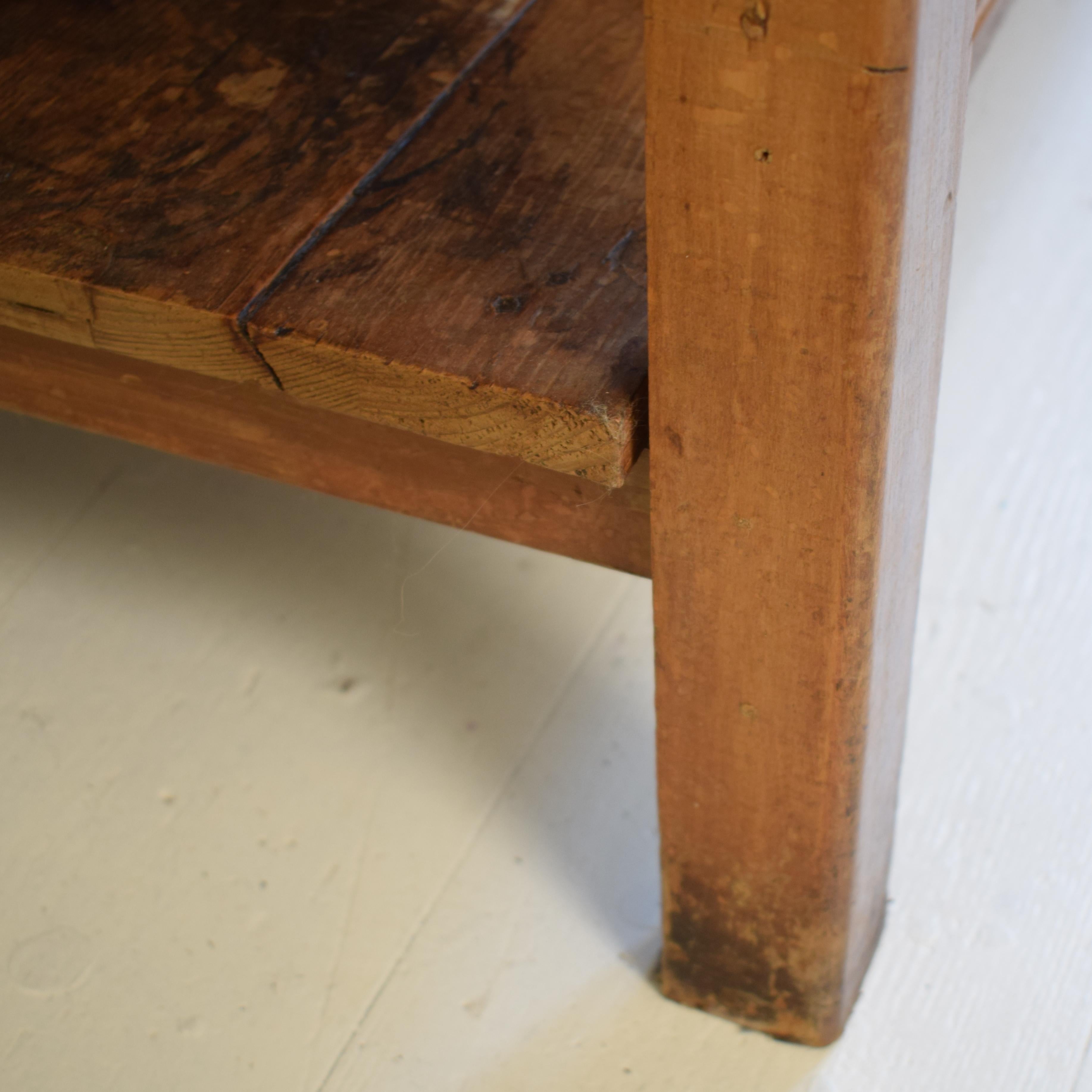 1950s German Industrial Working Table in Brown Pine with Green Linoleum Top 6