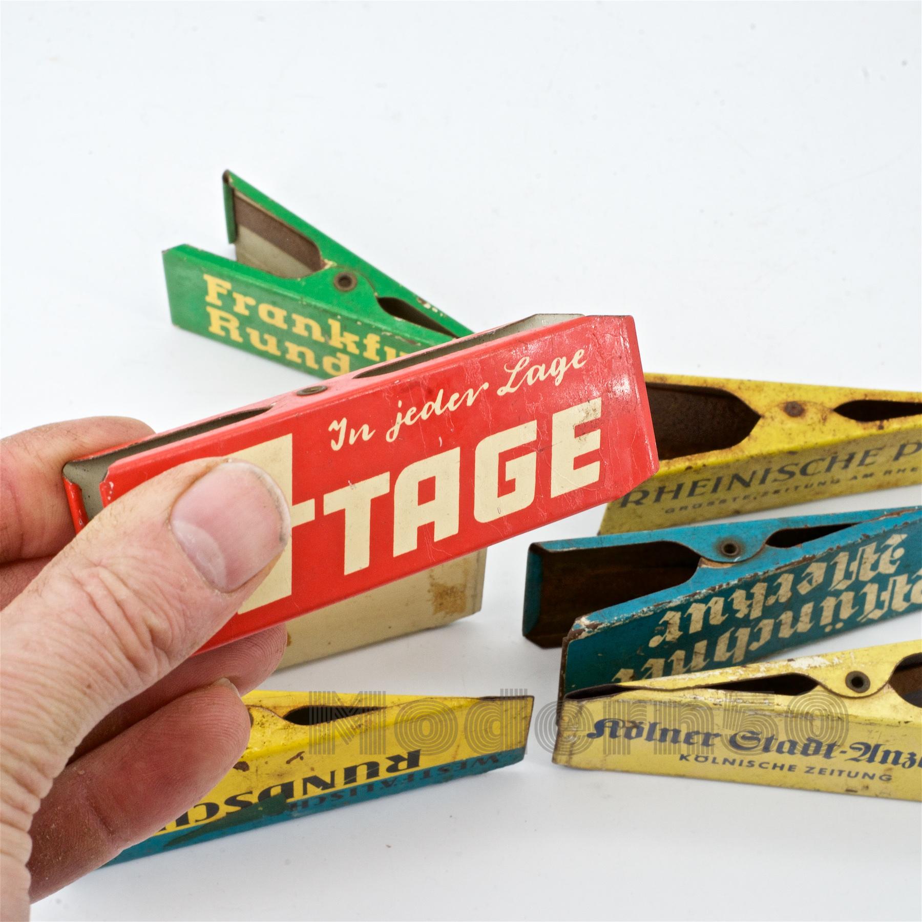 1950s German Newspaper Advertising Tin Clips Midcentury Graphic Design Set For Sale 2