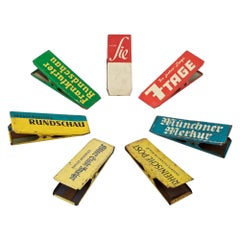 1950s German Newspaper Advertising Tin Clips Midcentury Graphic Design Set