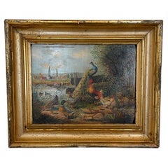 Vintage 1950s German Oil Painting on Wood in an Old Gilded Frame by Josef Hofbauer