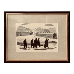 1950s German Original Ink Line Winter Coalmining Drawing - Henry J. Latham