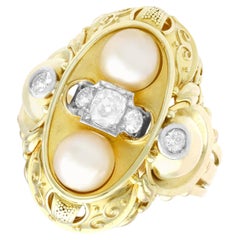 1950s German Pearl Diamond Yellow Gold Cocktail Ring