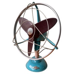 Ventilatore da tavolo tedesco Streamline degli anni '50 di Luft in metallo turchese e bordeaux