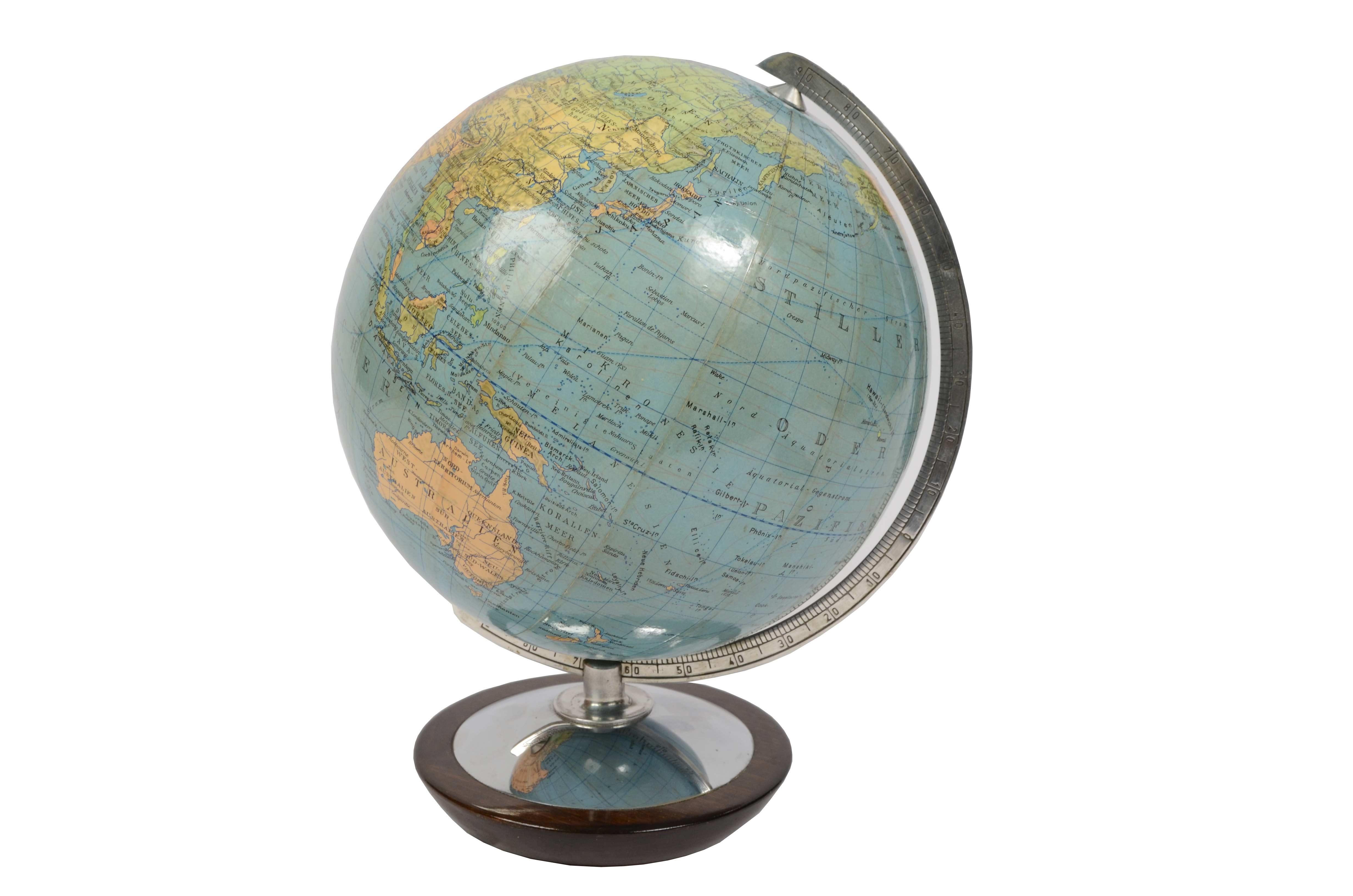 Mid-20th Century 1950s German Terrestrial Globe edited by Paul Oestergaard Papier Maché Sphere