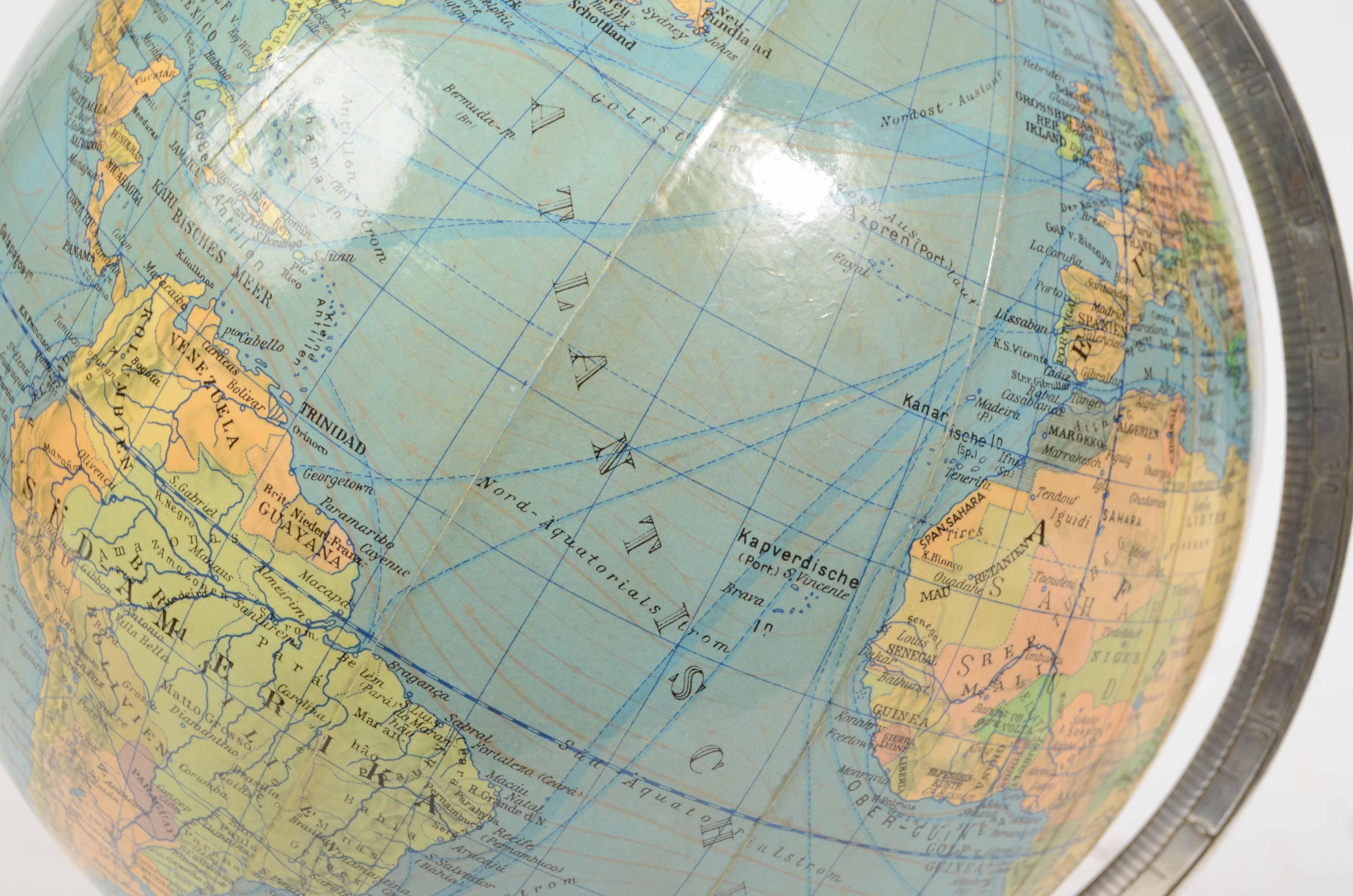 1950s German Terrestrial Globe edited by Paul Oestergaard Papier Maché Sphere 4