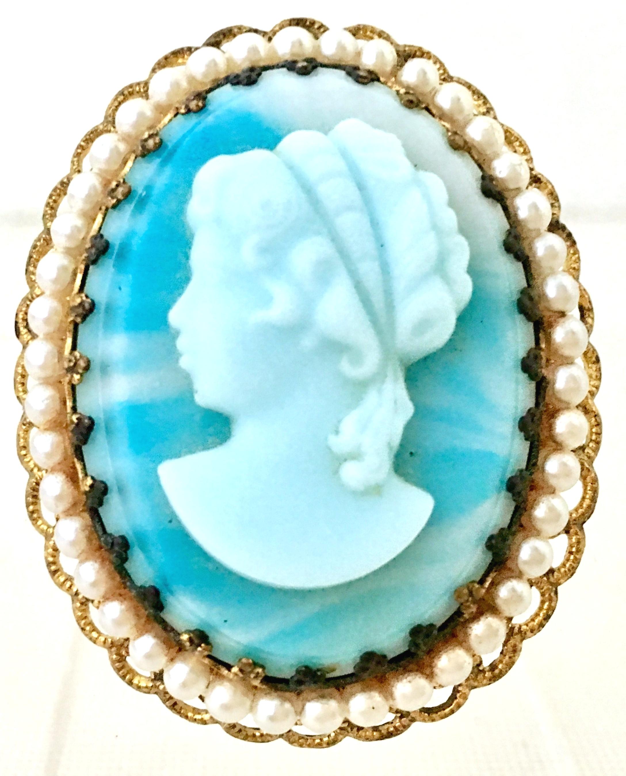 vintage blue cameo brooch