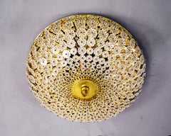 Grande lampadario floreale a incasso in cristallo e ottone di Emil Stejnar attr. 1950s