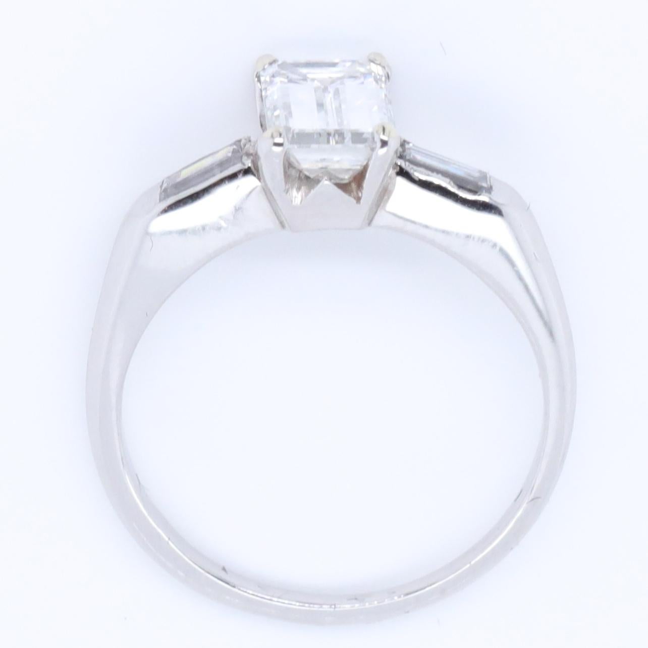 1950s GIA 0.96 Carat G VVS2 Emerald Cut Diamond Platinum Engagement Ring 3