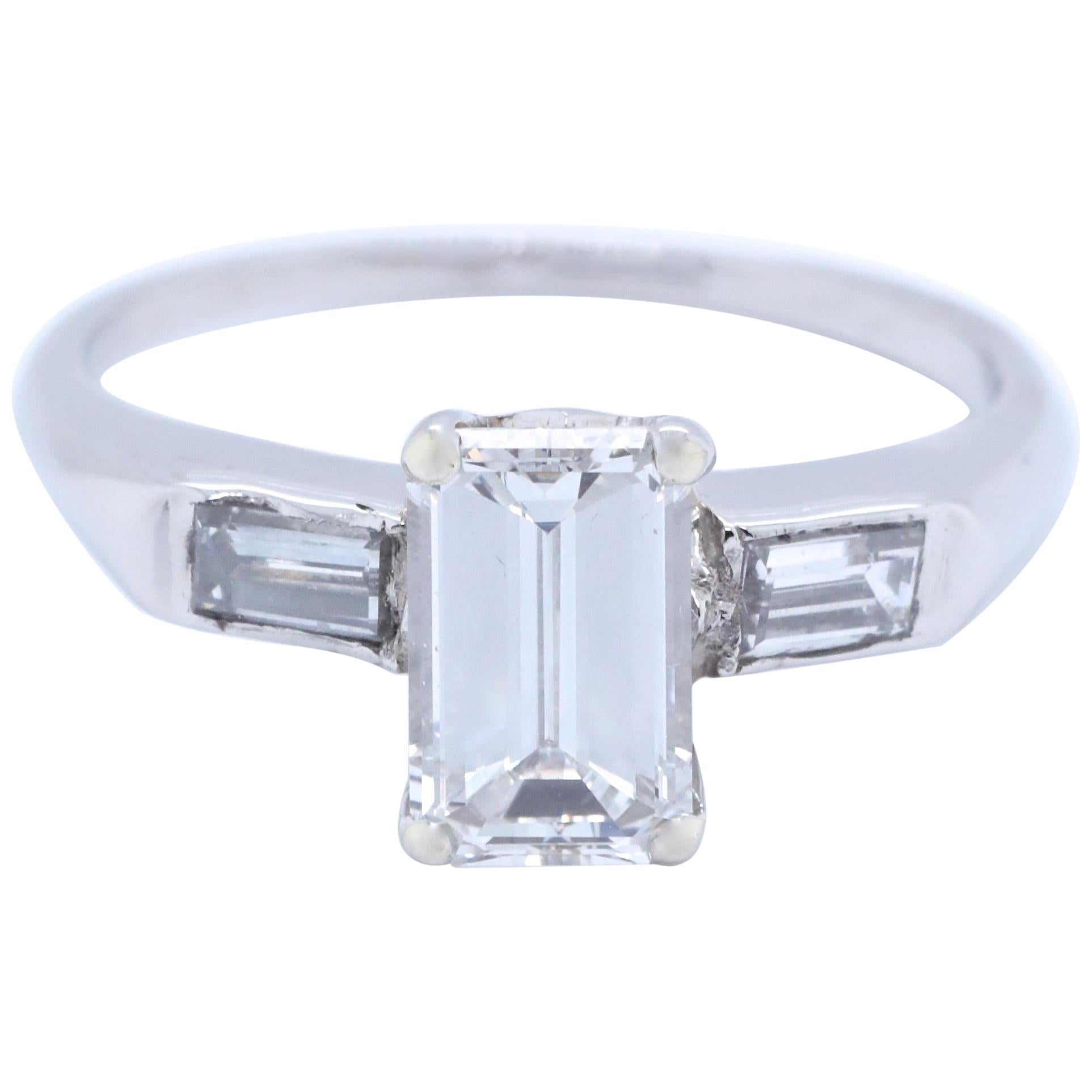 1950s GIA 0.96 Carat G VVS2 Emerald Cut Diamond Platinum Engagement Ring