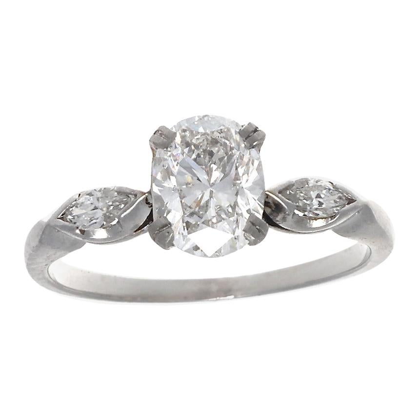1950s GIA 1 Carat Cushion Cut Diamonds Platinum Engagement Ring