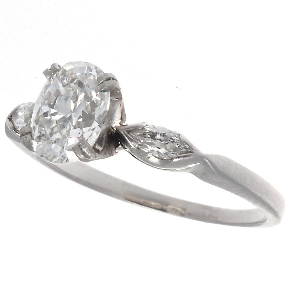 Contemporary 1950s GIA 1 Carat Cushion Cut Diamonds Platinum Engagement Ring