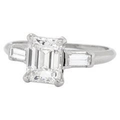 1950s GIA 1.75 Carat Emerald Cut Diamond Palladium Ring