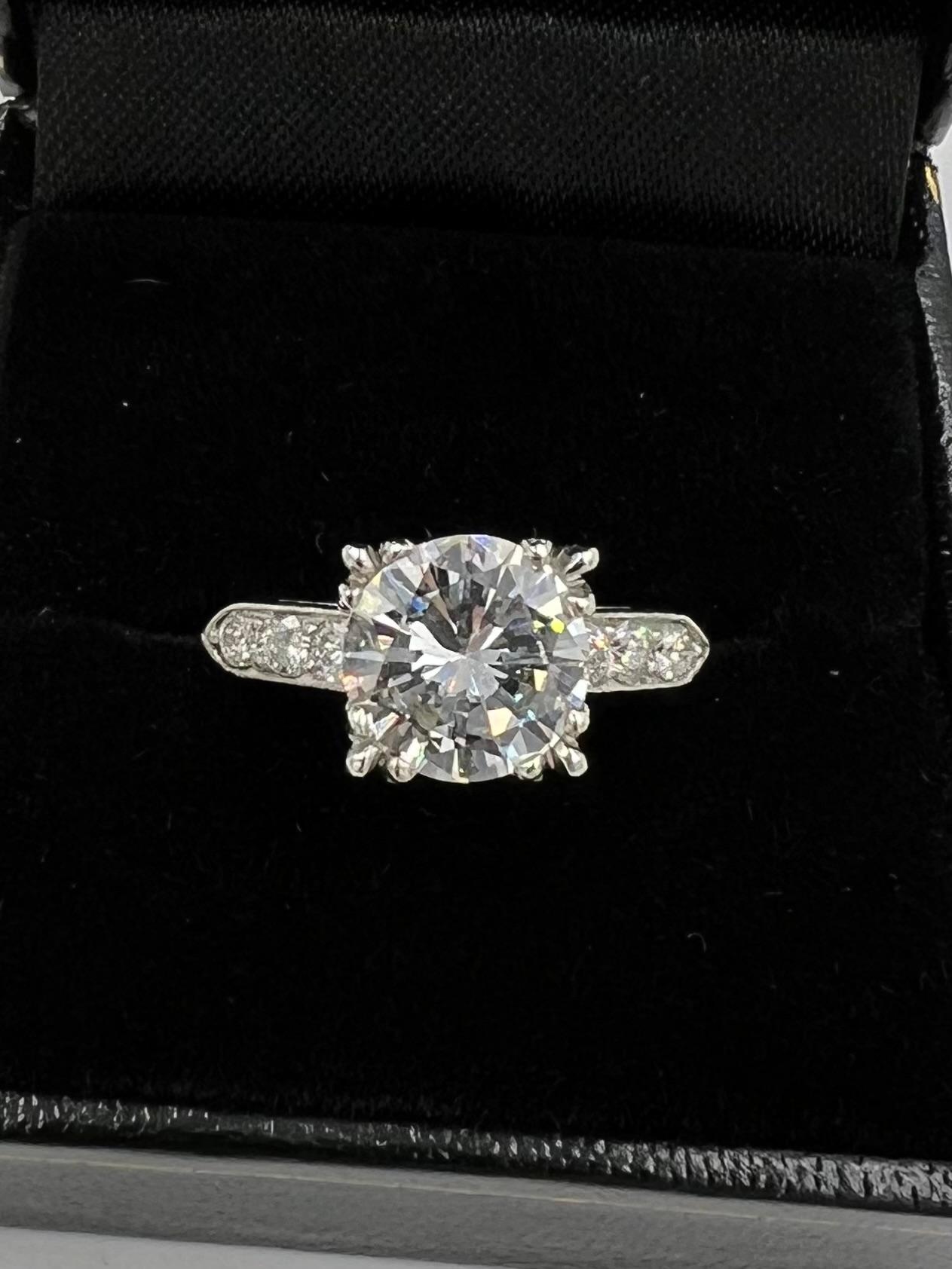 1950s GIA 2.42 Carat Diamond Platinum Engagement Ring In Good Condition For Sale In Los Angeles, CA