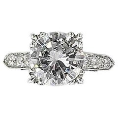 Retro 1950s GIA 2.42 Carats Diamond Platinum Engagement Ring 