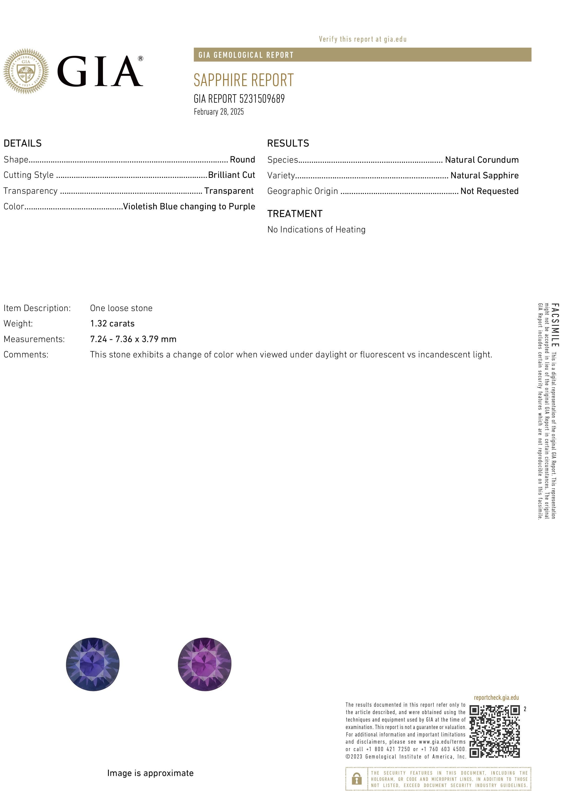 1950s GIA 4.38ctw Natural Color-Change PURPLE No-Heat Sapphire Diamond Plat Ring For Sale 4