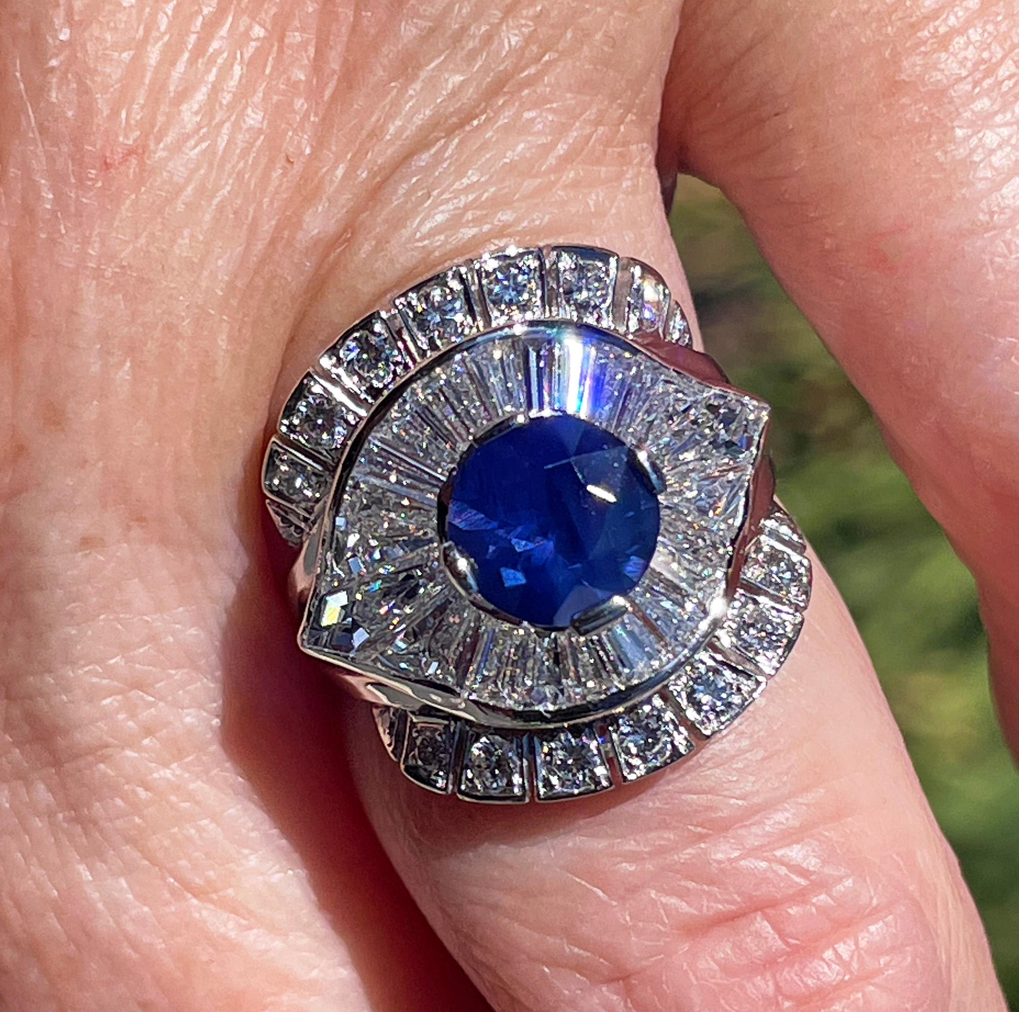 1950s GIA 4.38ctw Natural Color-Change PURPLE No-Heat Sapphire Diamond Plat Ring For Sale 6