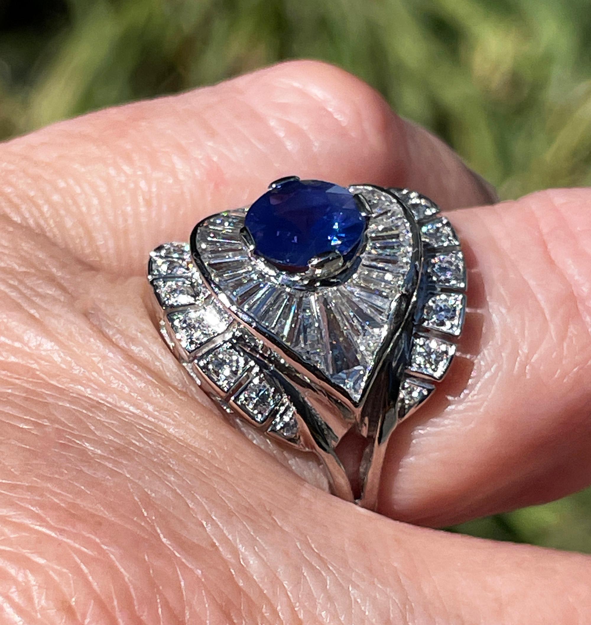1950s GIA 4.38ctw Natural Color-Change PURPLE No-Heat Sapphire Diamond Plat Ring For Sale 7