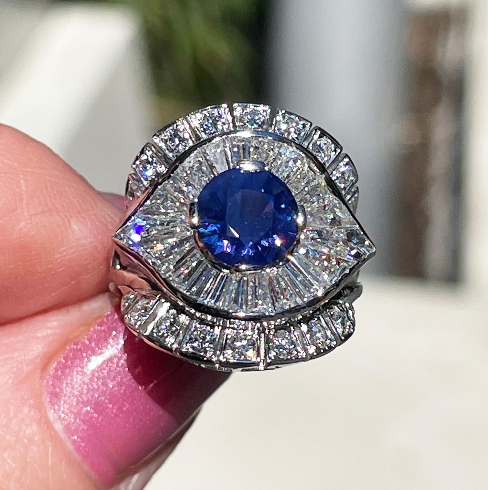 1950s GIA 4.38ctw Natural Color-Change PURPLE No-Heat Sapphire Diamond Plat Ring For Sale 9