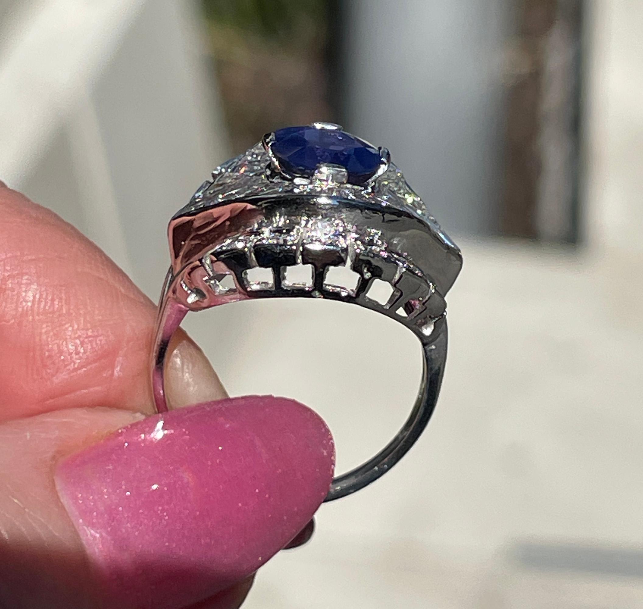 1950s GIA 4.38ctw Natural Color-Change PURPLE No-Heat Sapphire Diamond Plat Ring For Sale 11