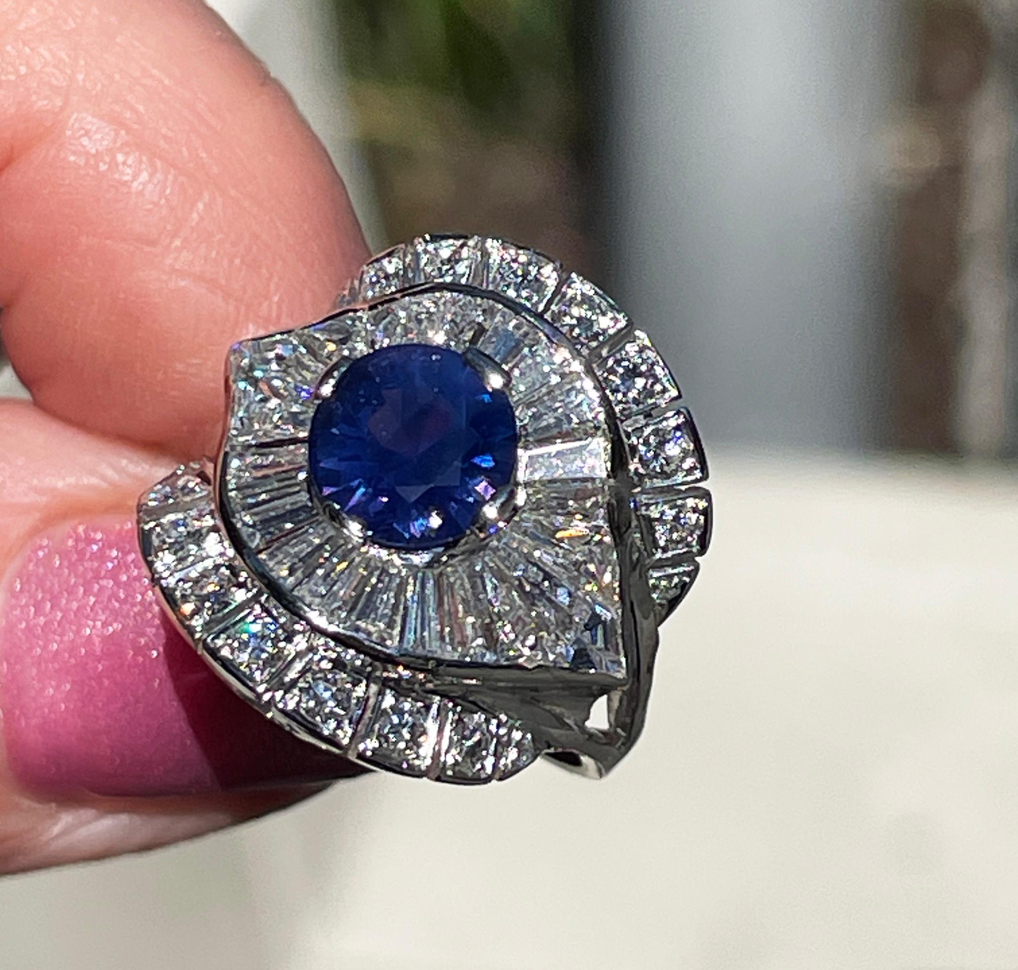 1950s GIA 4.38ctw Natural Color-Change PURPLE No-Heat Sapphire Diamond Plat Ring For Sale 12