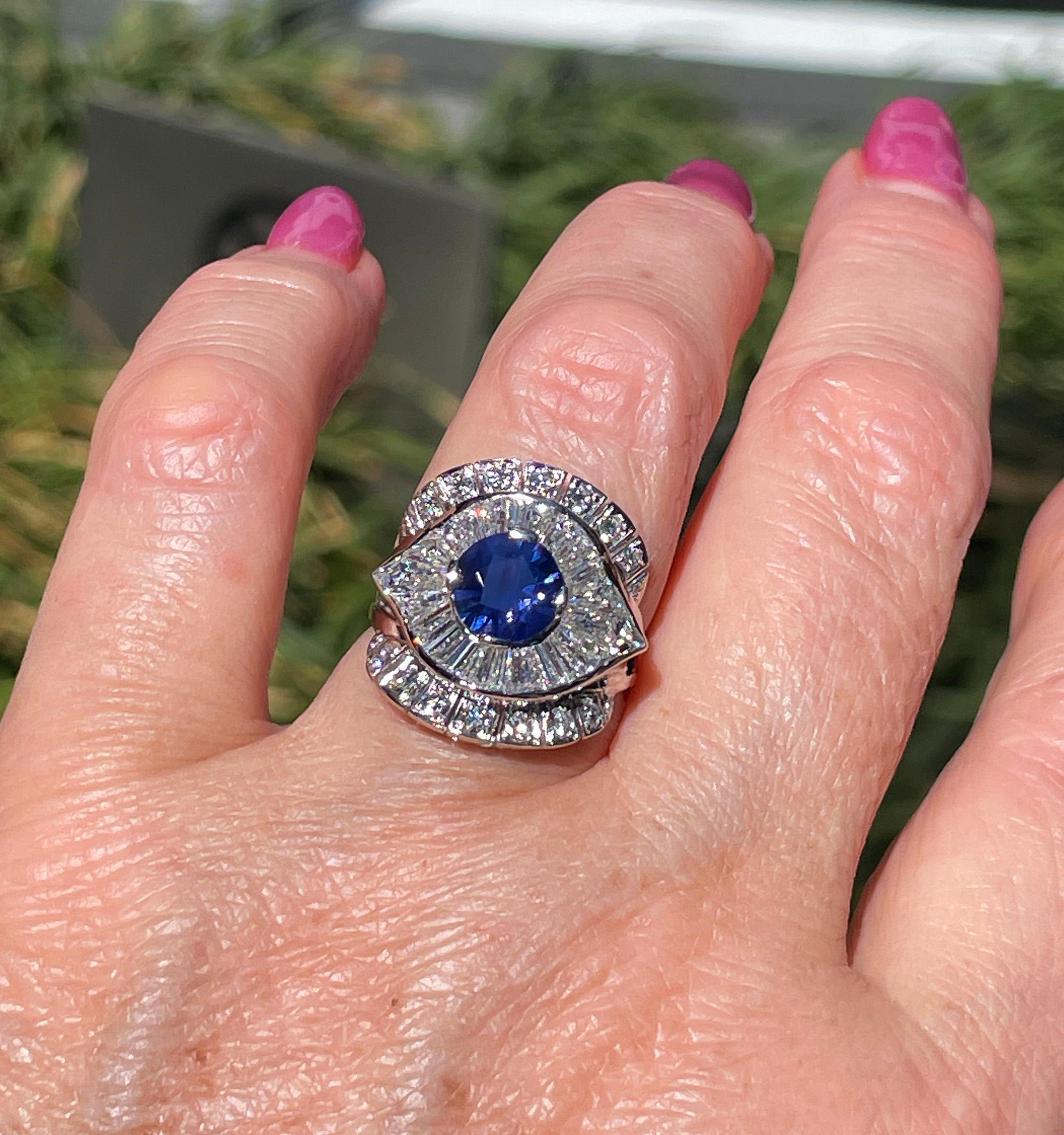 1950s GIA 4.38ctw Natural Color-Change PURPLE No-Heat Sapphire Diamond Plat Ring For Sale 13