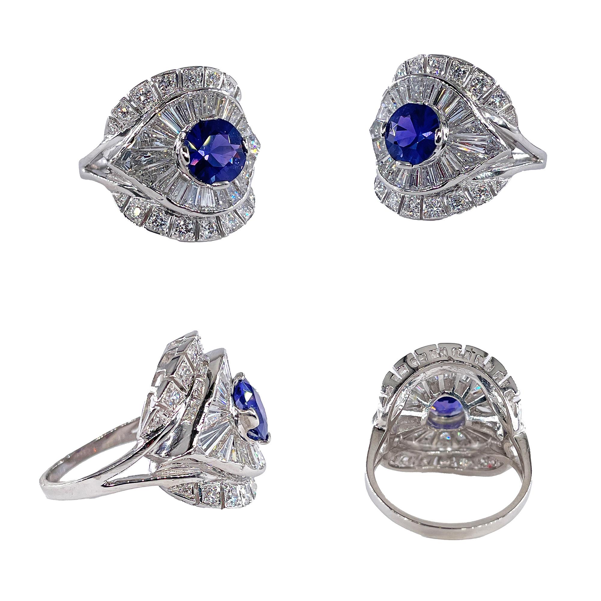 1950s GIA 4.38ctw Natural Color-Change PURPLE No-Heat Sapphire Diamond Plat Ring For Sale 14