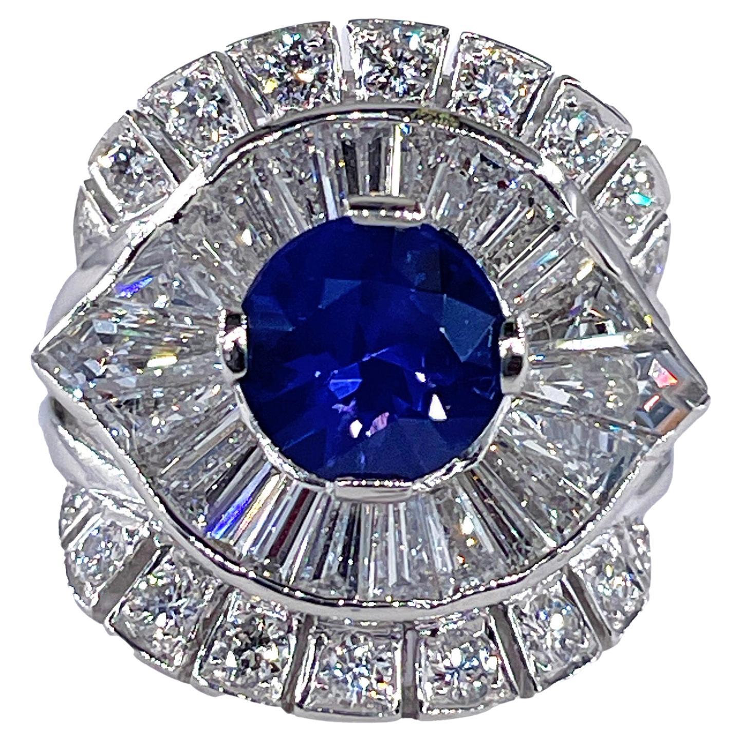 1950s GIA 4.38ctw Natural Color-Change PURPLE No-Heat Sapphire Diamond Plat Ring