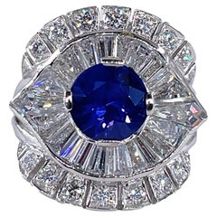 1950s GIA 4.38ctw Natural Color-Change PURPLE No-Heat Sapphire Diamond Plat Ring