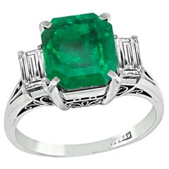 1950s GIA Certified 3.34ct Colombian Emerald 0.72ct Diamond Engagement Ring