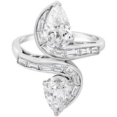 Retro GIA Certified 2.48 Carats Total Double Pear Shape Diamond Cocktail Ring