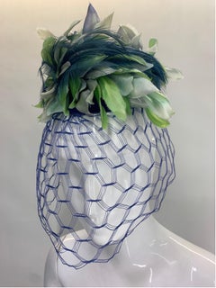 1950s Gibbe - Paris Whimsical Floral Petal & Feather Hat Fascinator with Veil