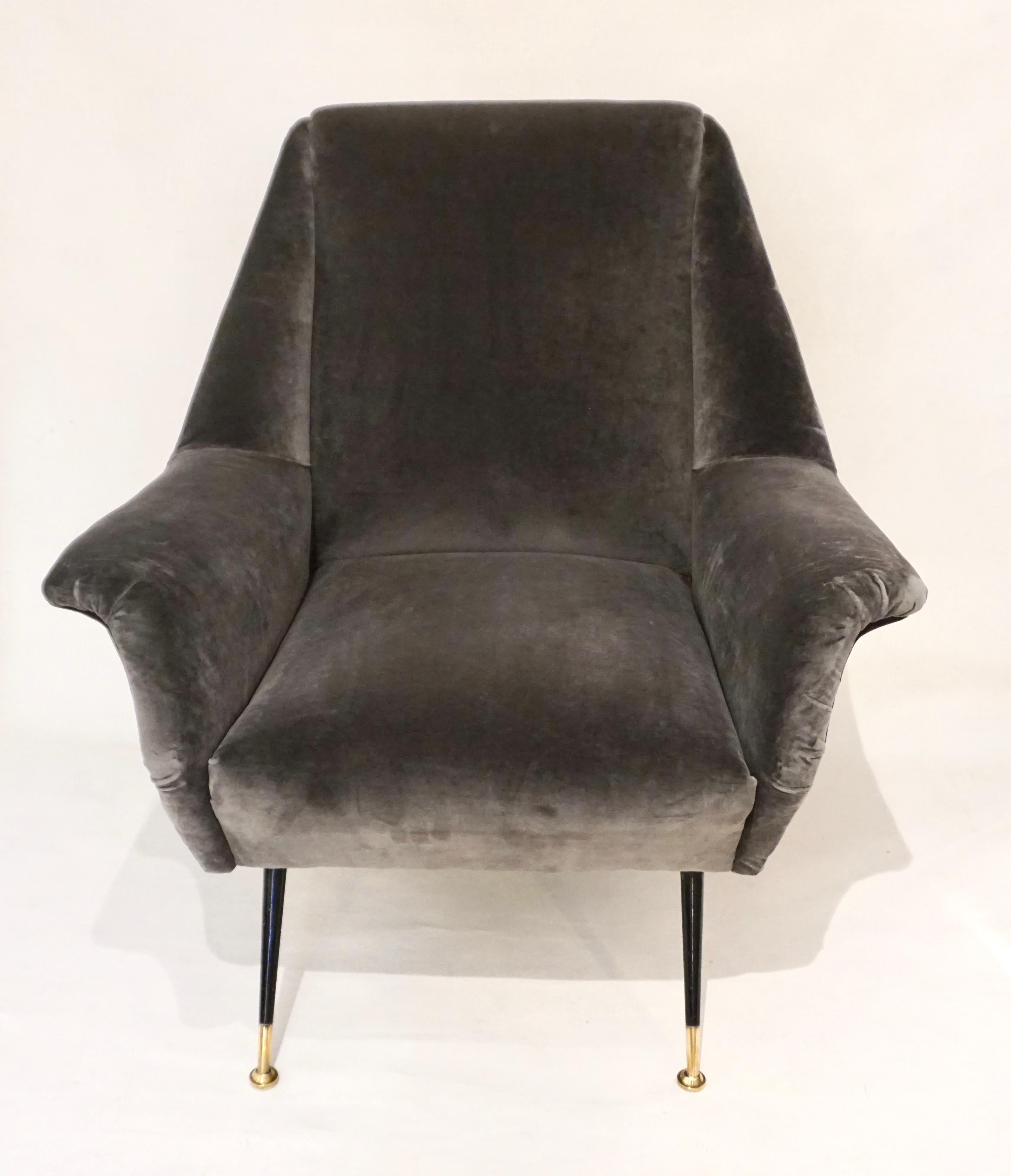 1950s Gigi Radice for Minotti Italian Vintage Pair of Gray Mohair Armchairs 2