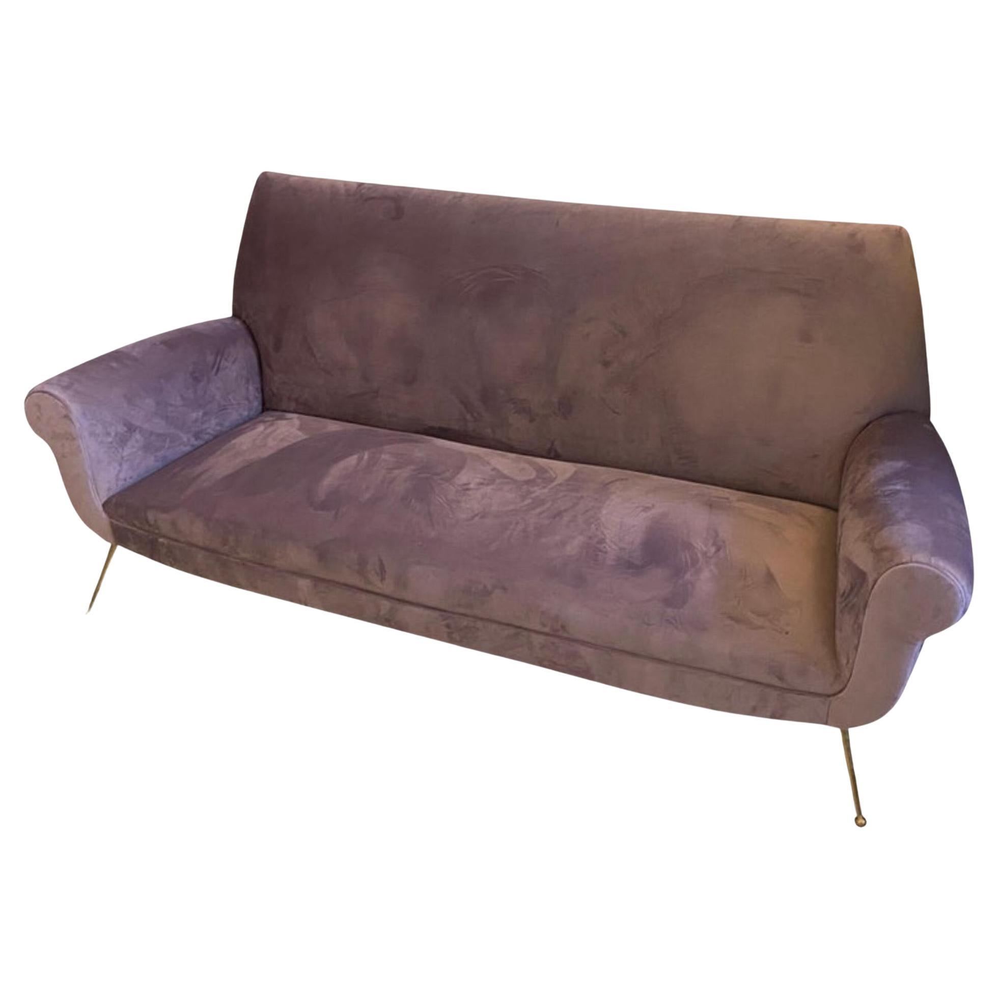 1950s Gigi Radice Style Mid-Century Modern Wisteria Velvet Italian Sofa For Sale