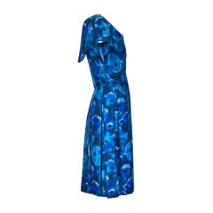 1950s Gigi Young Blue and Black Floral Silk Dress